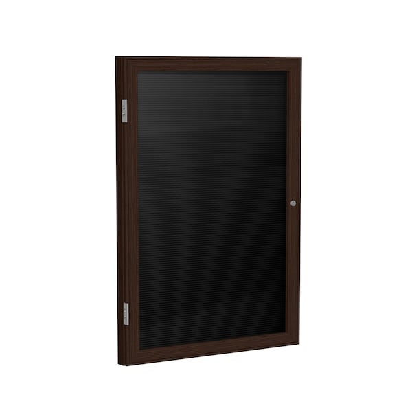 Enclosed Letter Board, 1 Door, Flannel, Walnut Frame, 2 ft H x 18 in W, Black